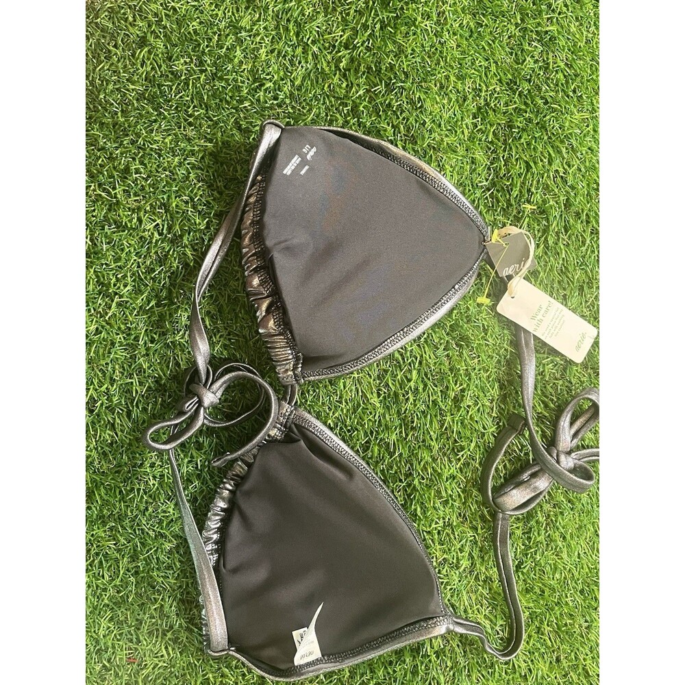 Aerie Metallic Silver Bikini Set Size L Festival Rave Pool Party NWT Must See - Picture 3 of 12